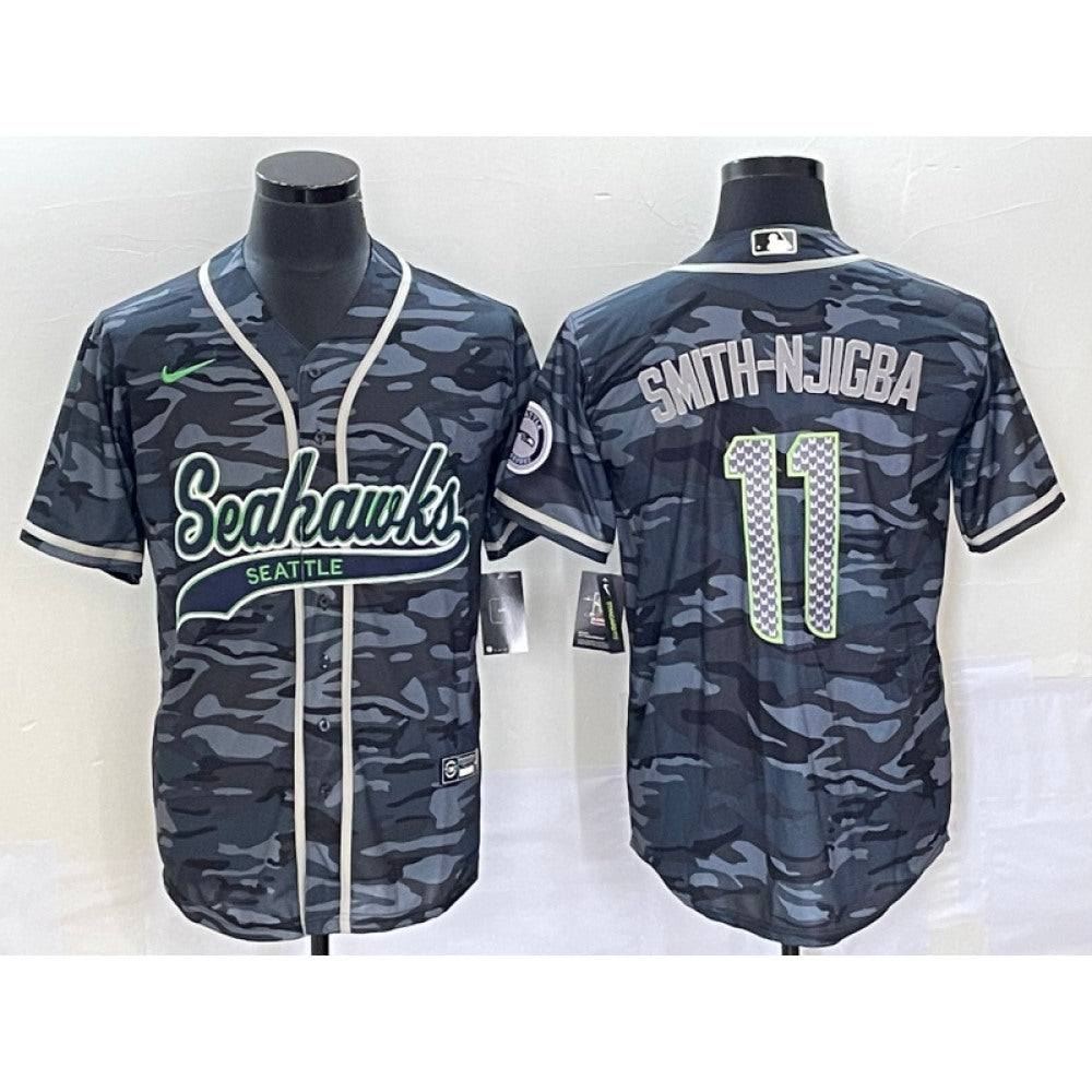 Men's Seattle Seahawks #11 Jaxon Smith-Njigba Grey With Patch Cool Base Stitched Baseball Jersey 