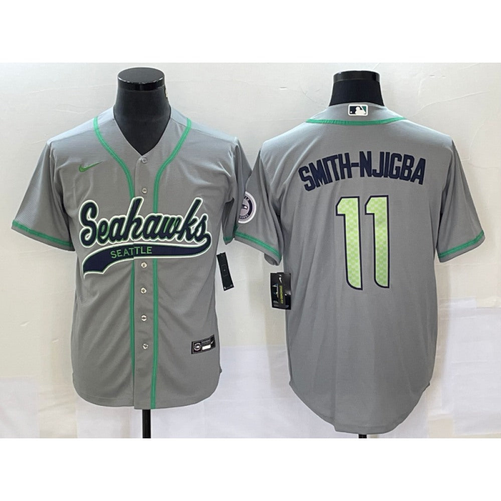 Men's Seattle Seahawks #11 Jaxon Smith-Njigba Grey With Patch Cool Base Stitched Baseball Jersey 