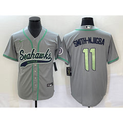 Men's Seattle Seahawks #11 Jaxon Smith-Njigba Grey With Patch Cool Base Stitched Baseball Jersey 