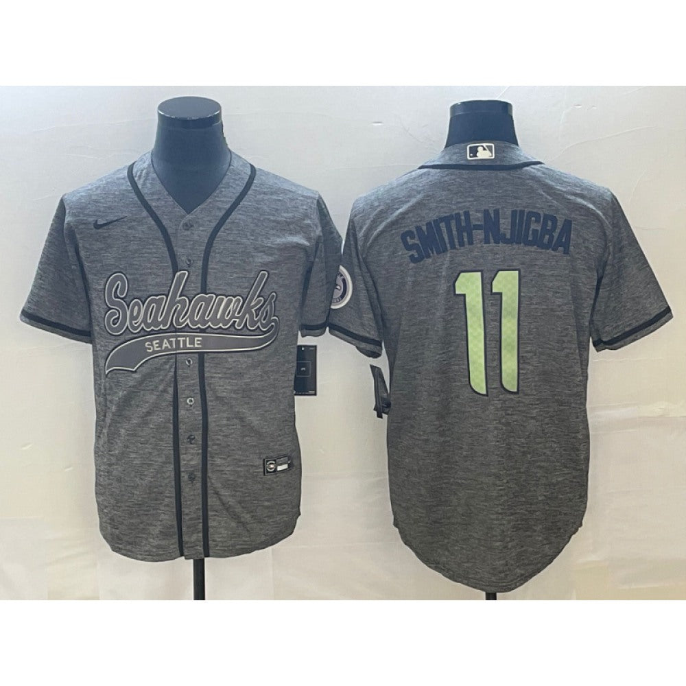 Men's Seattle Seahawks #11 Jaxon Smith-Njigba Grey With Patch Cool Base Stitched Baseball Jersey 