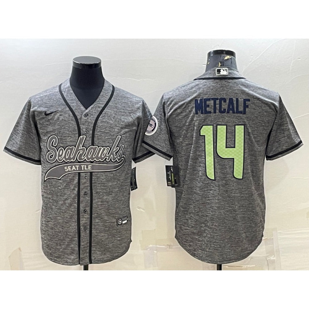 Men's Seattle Seahawks #14 DK Metcalf Grey With Patch Cool Base Stitched Baseball Jersey 