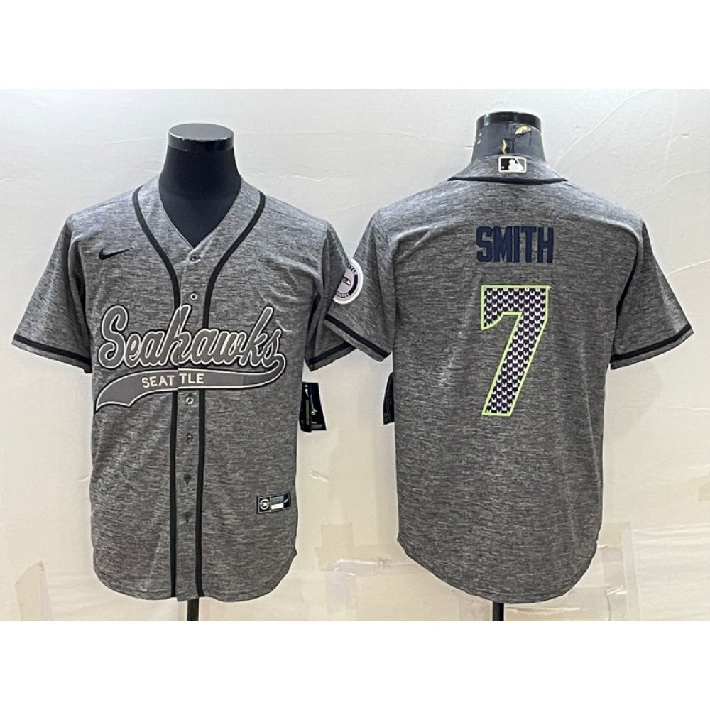 Men's Seattle Seahawks #7 Geno Smith Grey With Patch Cool Base Stitched Baseball Jersey 