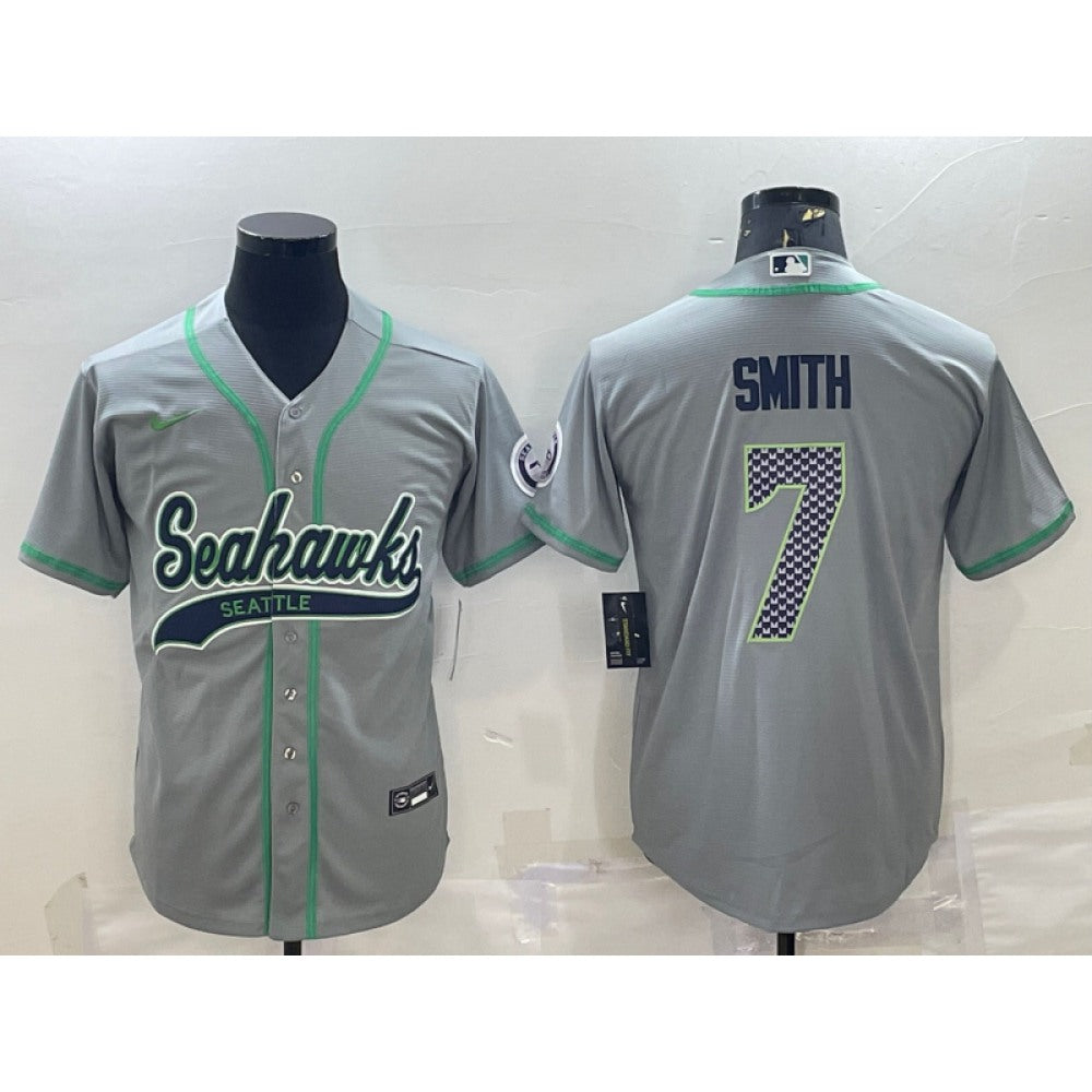 Men's Seattle Seahawks #7 Geno Smith Grey With Patch Cool Base Stitched Baseball Jersey 