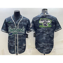 Men's Seattle Seahawks Grey Camo Team Big Logo With Patch Cool Base Stitched Baseball Jersey 