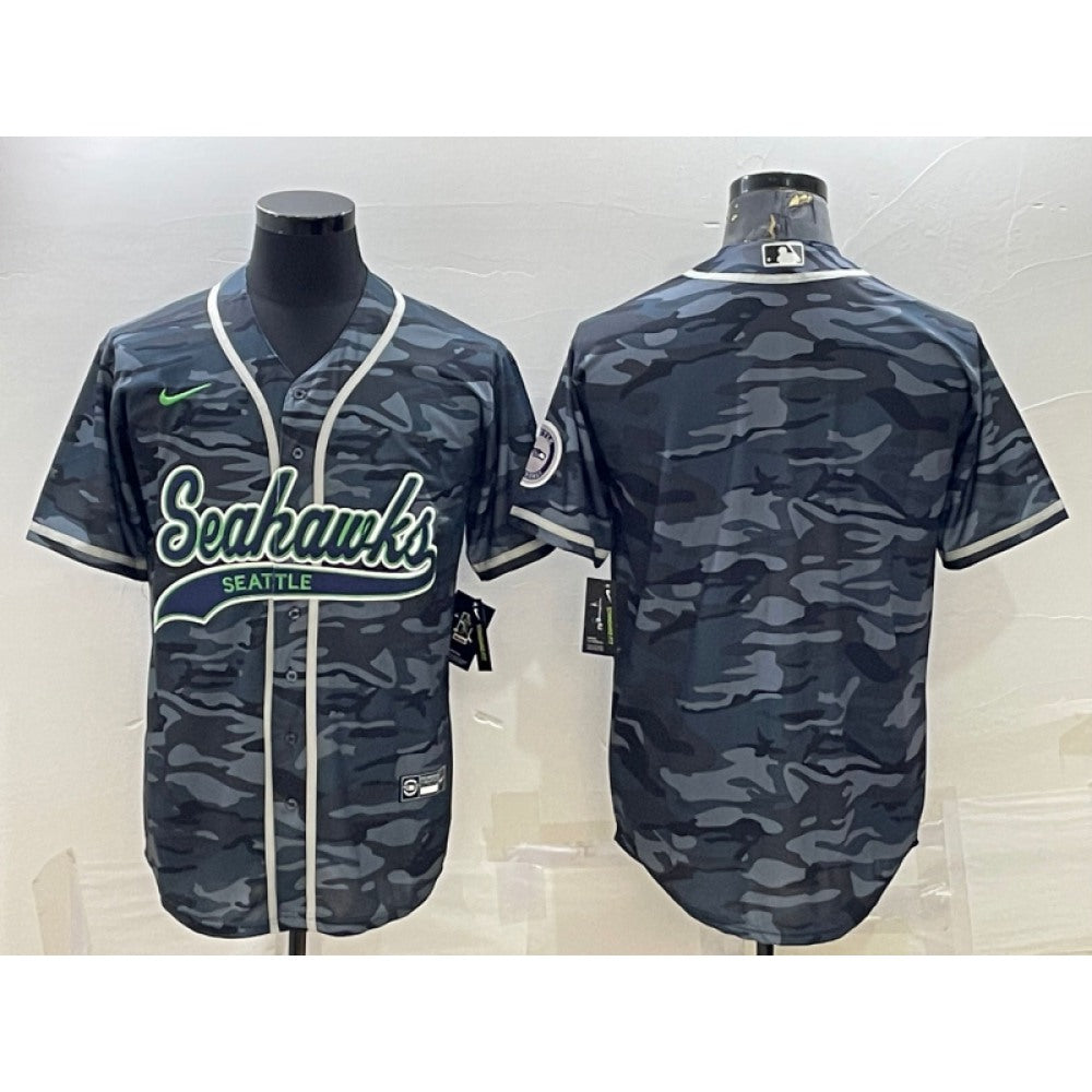 Men's Seattle Seahawks Blank Grey Camo With Patch Cool Base Stitched Baseball Jersey 