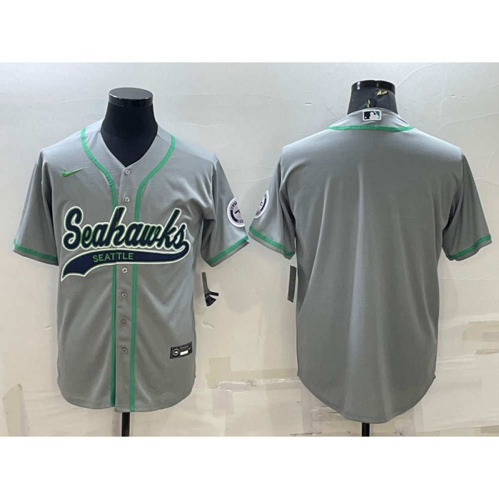 Men's Seattle Seahawks Blank Grey With Patch Cool Base Stitched Baseball Jersey 
