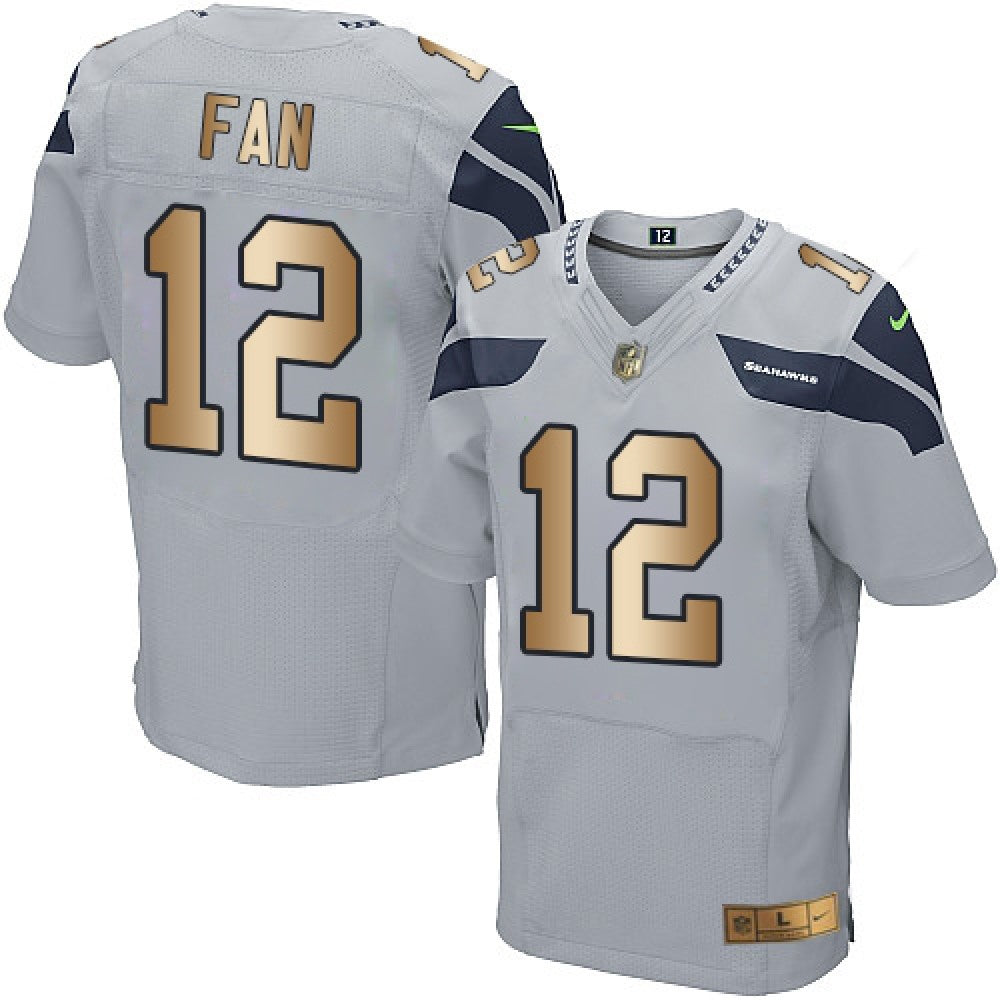Seahawks #12 Fan Grey Alternate Men's Stitched NFL Elite Gold Jersey 