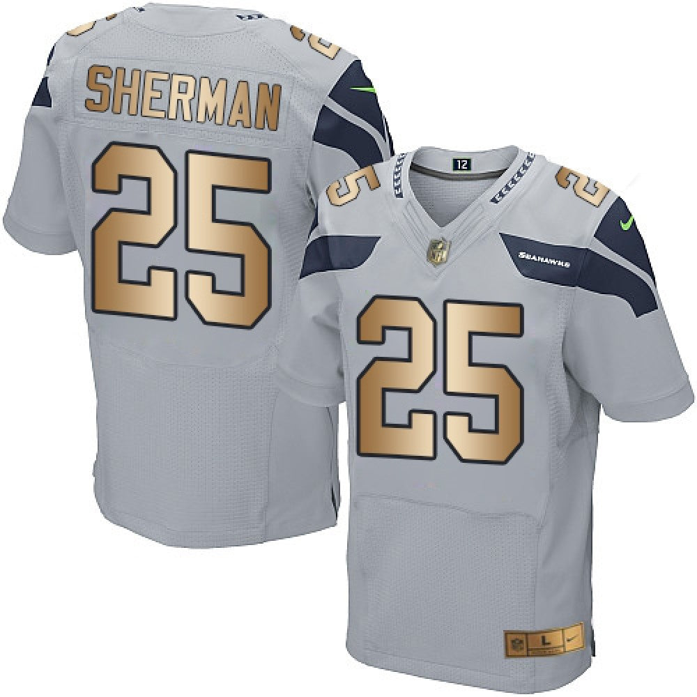 Seahawks #25 Richard Sherman Grey Alternate Men's Stitched NFL Elite Gold Jersey 