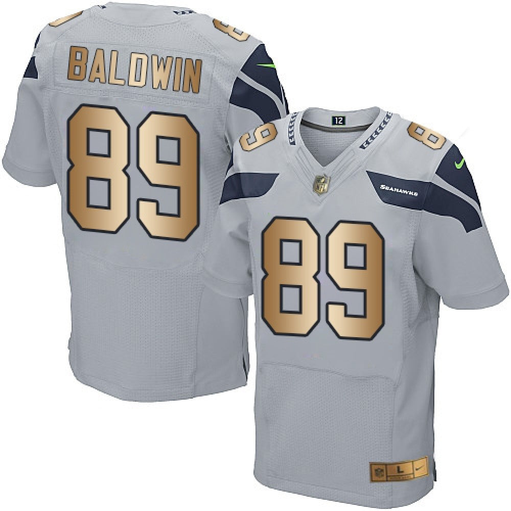 Seahawks #89 Doug Baldwin Grey Alternate Men's Stitched NFL Elite Gold Jersey 