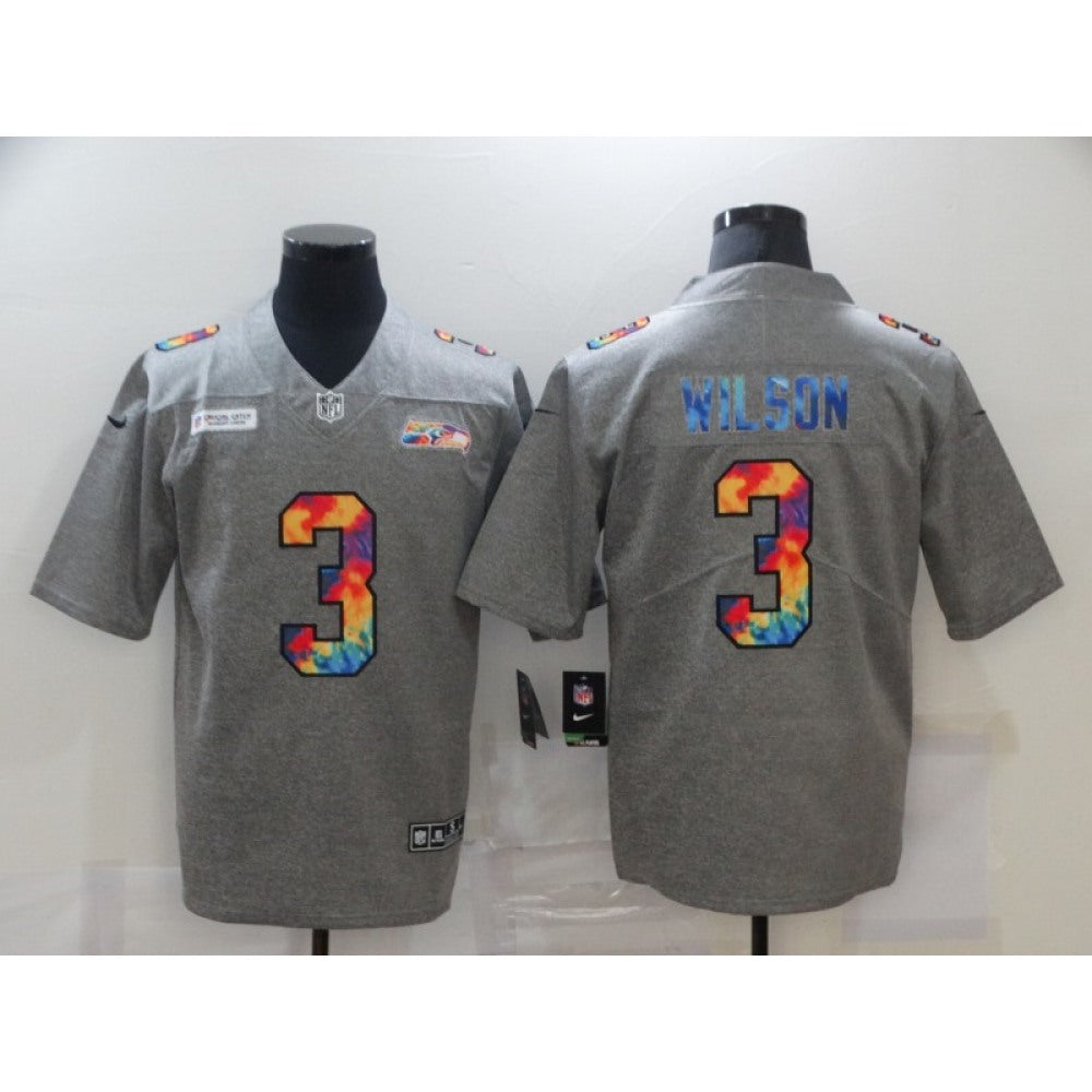 Men's Seattle Seahawks #3 Russell Wilson 2020 Grey Crucial Catch Limited Stitched Jersey 
