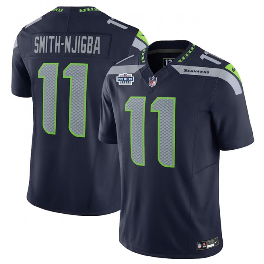 Men's Seattle Seahawks #11 Jaxon Smith-Njigba Navy 2023 F.U.S.E. With Prem1ere Patch 90th Anniversary Vapor Untouchable Limited Stitched Football Jersey 