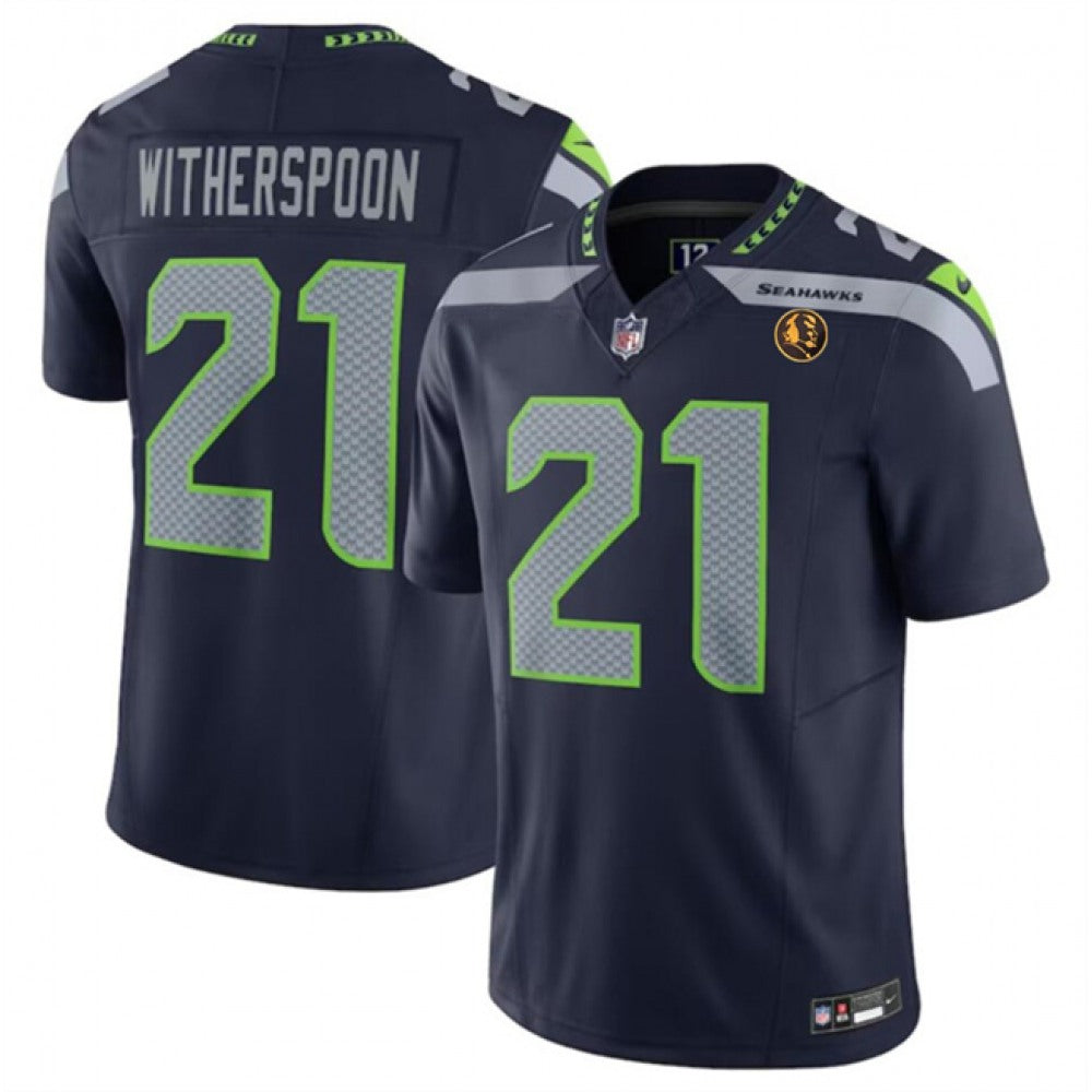 Men's Seattle Seahawks #21 Devon Witherspoon Navy 2023 F.U.S.E. With John Madden Patch Vapor Limited Stitched Football Jersey 