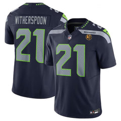 Men's Seattle Seahawks #21 Devon Witherspoon Navy 2023 F.U.S.E. With John Madden Patch Vapor Limited Stitched Football Jersey 
