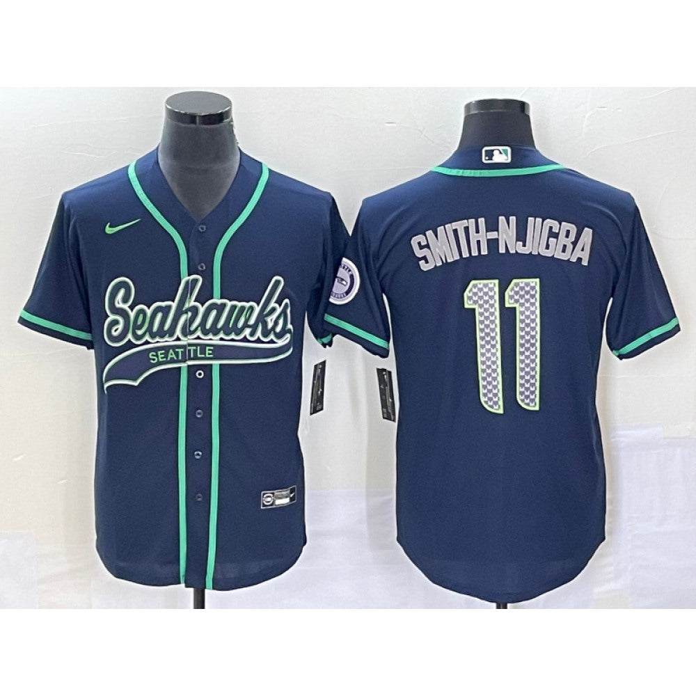 Men's Seattle Seahawks #11 Jaxon Smith-Njigba Navy With Patch Cool Base Stitched Baseball Jersey 