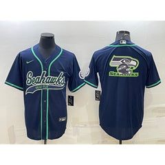Men's Seattle Seahawks Navy Team Big Logo With Patch Cool Base Stitched Baseball Jersey 
