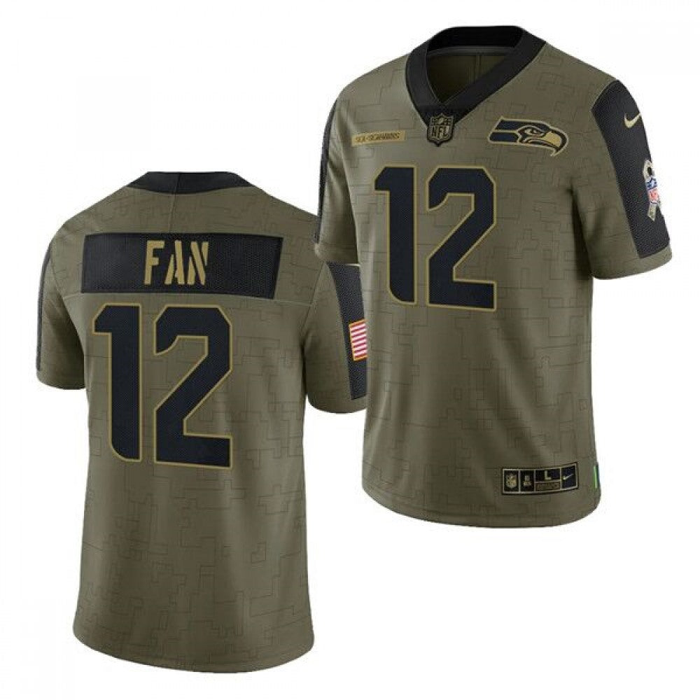 Men's Seattle Seahawks #12 Fan 2021 Olive Salute To Service Limited Stitched Jersey 