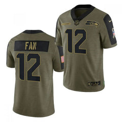 Men's Seattle Seahawks #12 Fan 2021 Olive Salute To Service Limited Stitched Jersey 