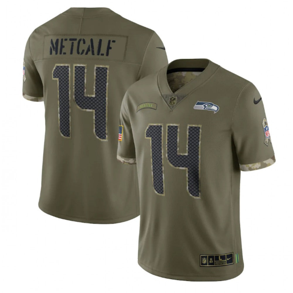 Men's Seattle Seahawks #14 DK Metcalf Olive 2022 Salute To Service Limited Stitched Jersey 