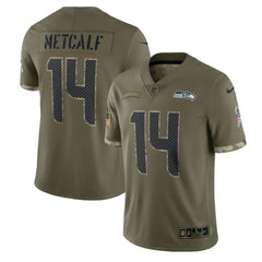 Men's Seattle Seahawks #14 DK Metcalf Olive 2022 Salute To Service Limited Stitched Jersey 
