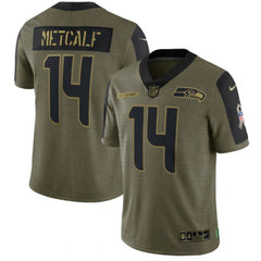 Men's Seattle Seahawks #14 D.K. Metcalf 2021 Olive Salute To Service Limited Stitched Jersey 