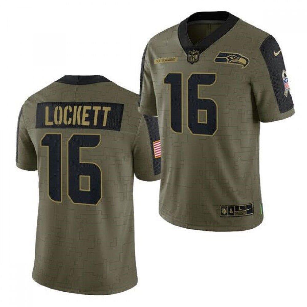 Men's Seattle Seahawks #16 Tyler Lockett 2021 Olive Salute To Service Limited Stitched Jersey 
