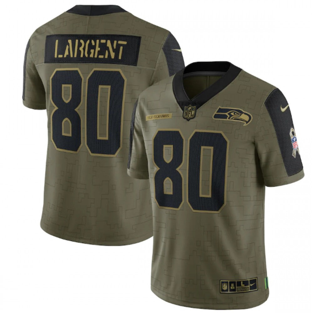 Men's Seattle Seahawks #80 Steve Largent 2021 Olive Salute To Service Limited Stitched Jersey 