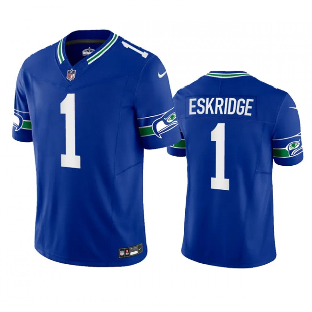 Men's Seattle Seahawks #1 Dee Eskridge Royal 2023 F.U.S.E. Vapor Limited Throwback Stitched Jersey 