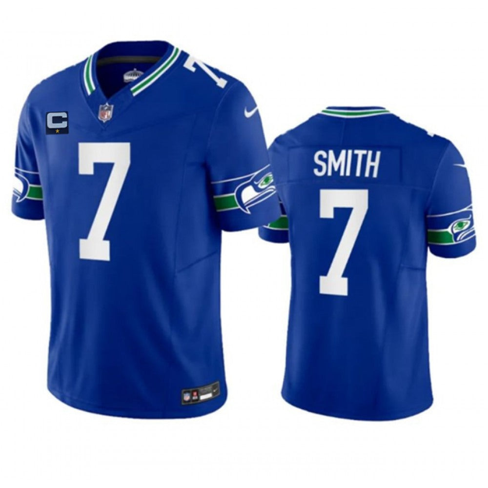 Men's Seattle Seahawks #7 Geno Smith Royal 2023 F.U.S.E. With 1-Star C Patch Vapor Limited Throwback Stitched Jersey 