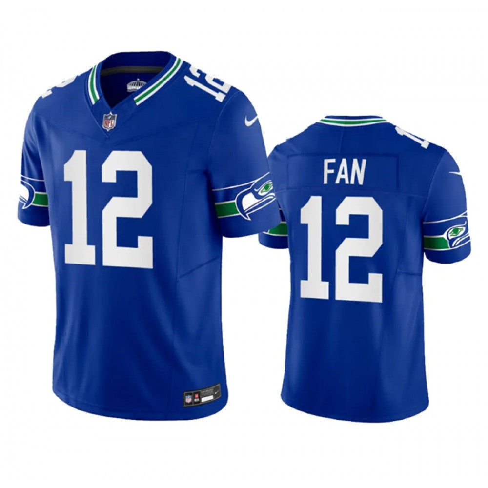 Men's Seattle Seahawks 12th Fan Royal 2023 F.U.S.E. Vapor Limited Throwback Stitched Jersey 