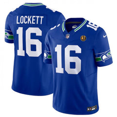 Men's Seattle Seahawks #16 Tyler Lockett Royal 2023 F.U.S.E. Throwback With John Madden Patch Vapor Limited Stitched Football Jersey 