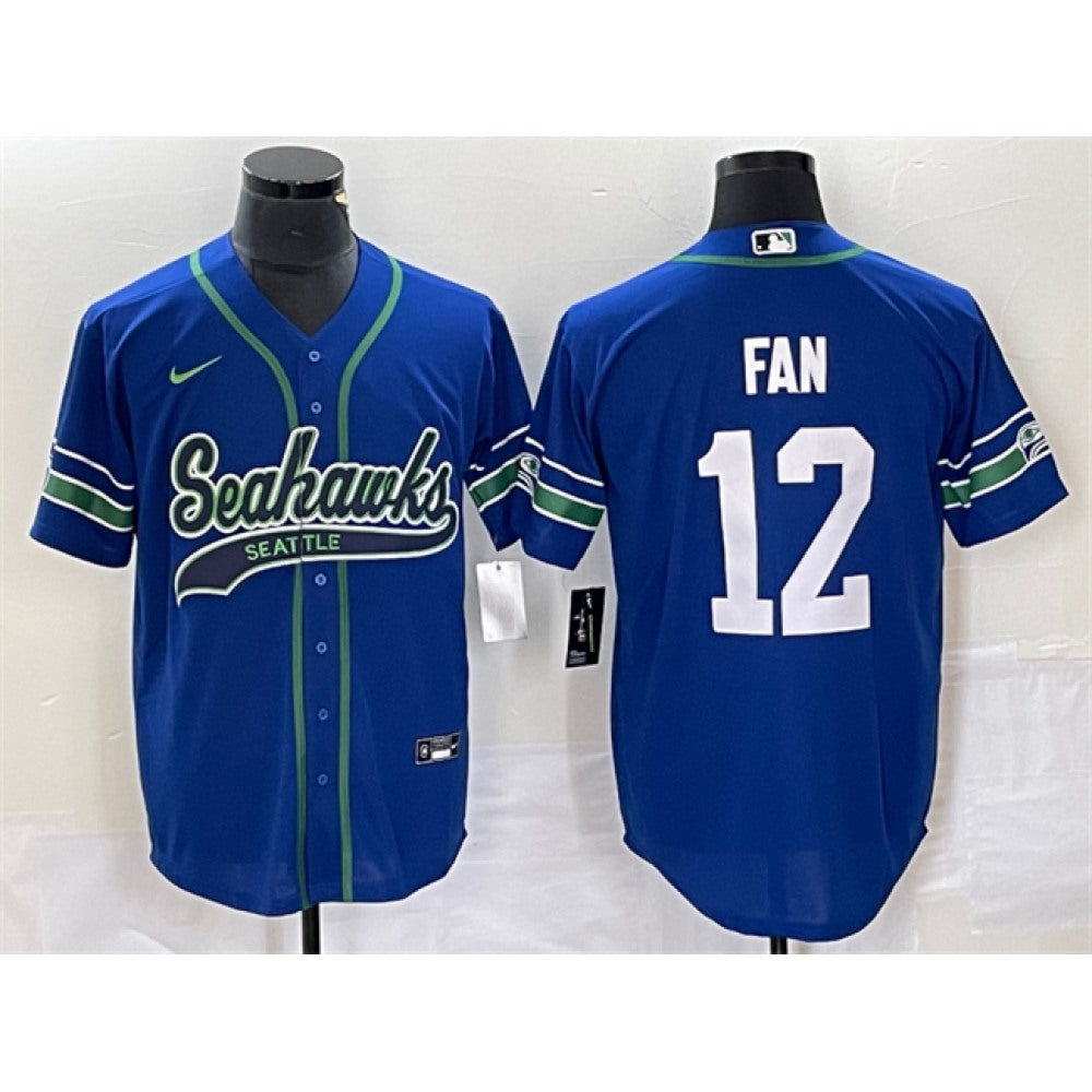 Men's Seattle Seahawks #12 Fan Royal Throwback Cool Base Stitched Baseball Jersey 