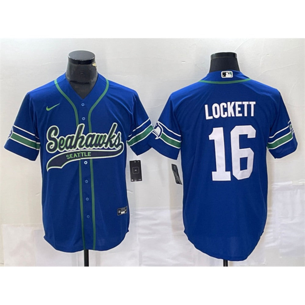 Men's Seattle Seahawks #16 Tyler Lockett Royal Throwback Cool Base Stitched Baseball Jersey 
