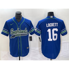 Men's Seattle Seahawks #16 Tyler Lockett Royal Throwback Cool Base Stitched Baseball Jersey 
