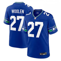 Men's Seattle Seahawks #27 Tariq Woolen Royal Throwback Player Stitched Game Jersey 