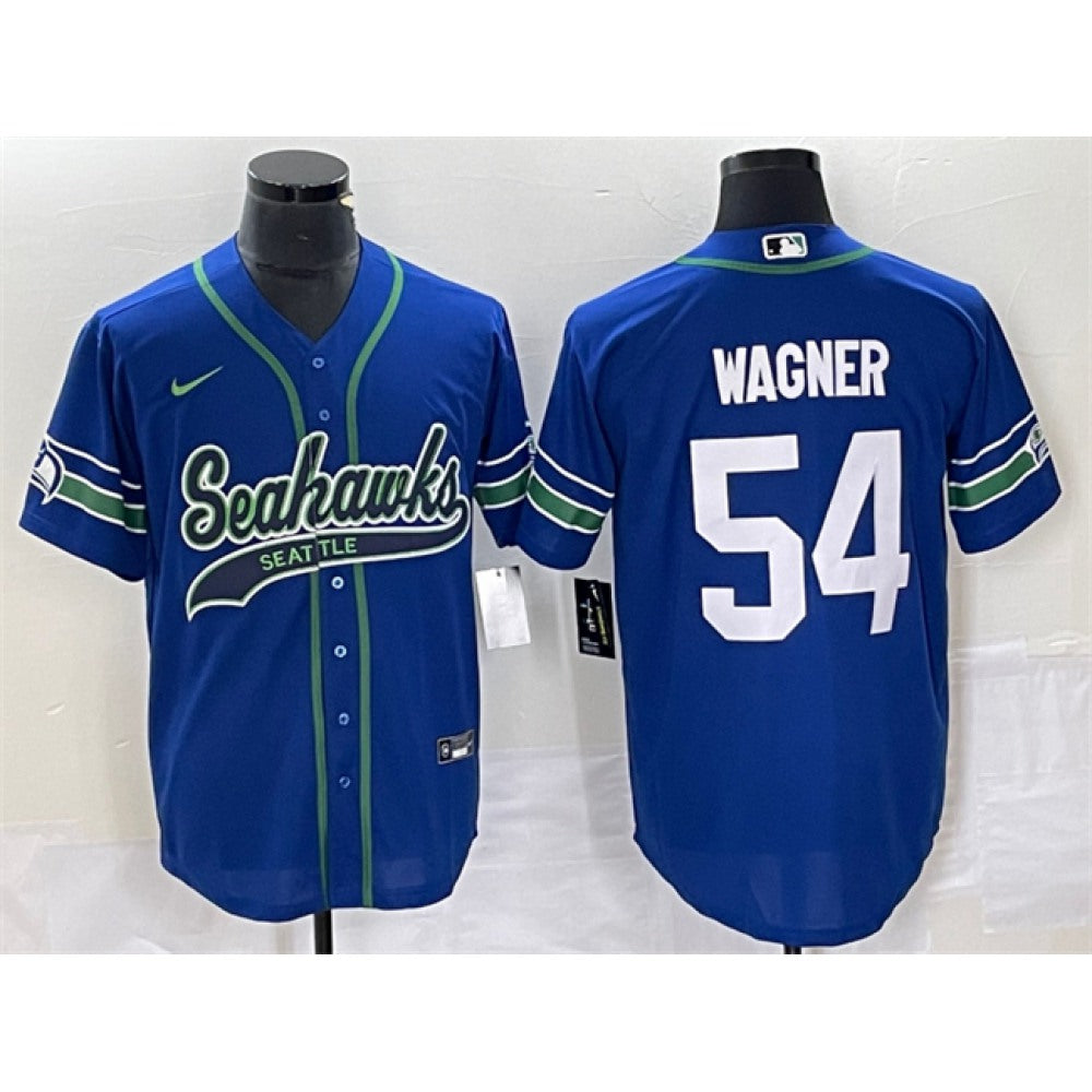 Men's Seattle Seahawks #54 Bobby Wagner Royal Throwback Cool Base Stitched Baseball Jersey 