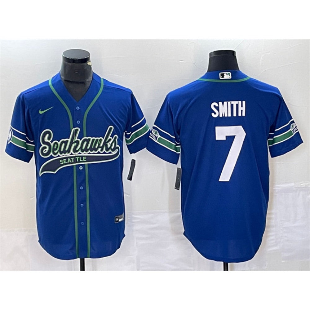 Men's Seattle Seahawks #7 Geno Smith Royal Throwback Cool Base Stitched Baseball Jersey 