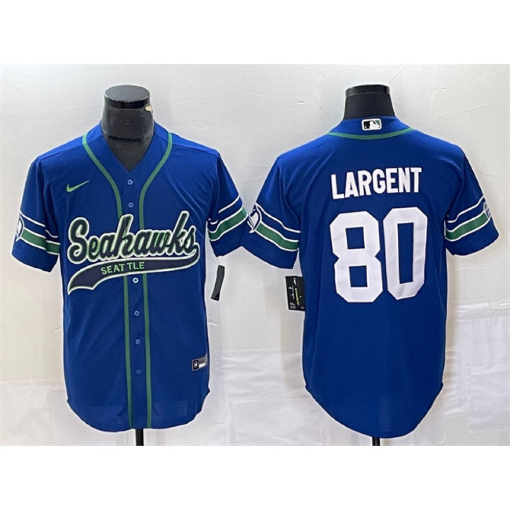 Men's Seattle Seahawks #80 Steve Largent Royal Throwback Cool Base Stitched Baseball Jersey 