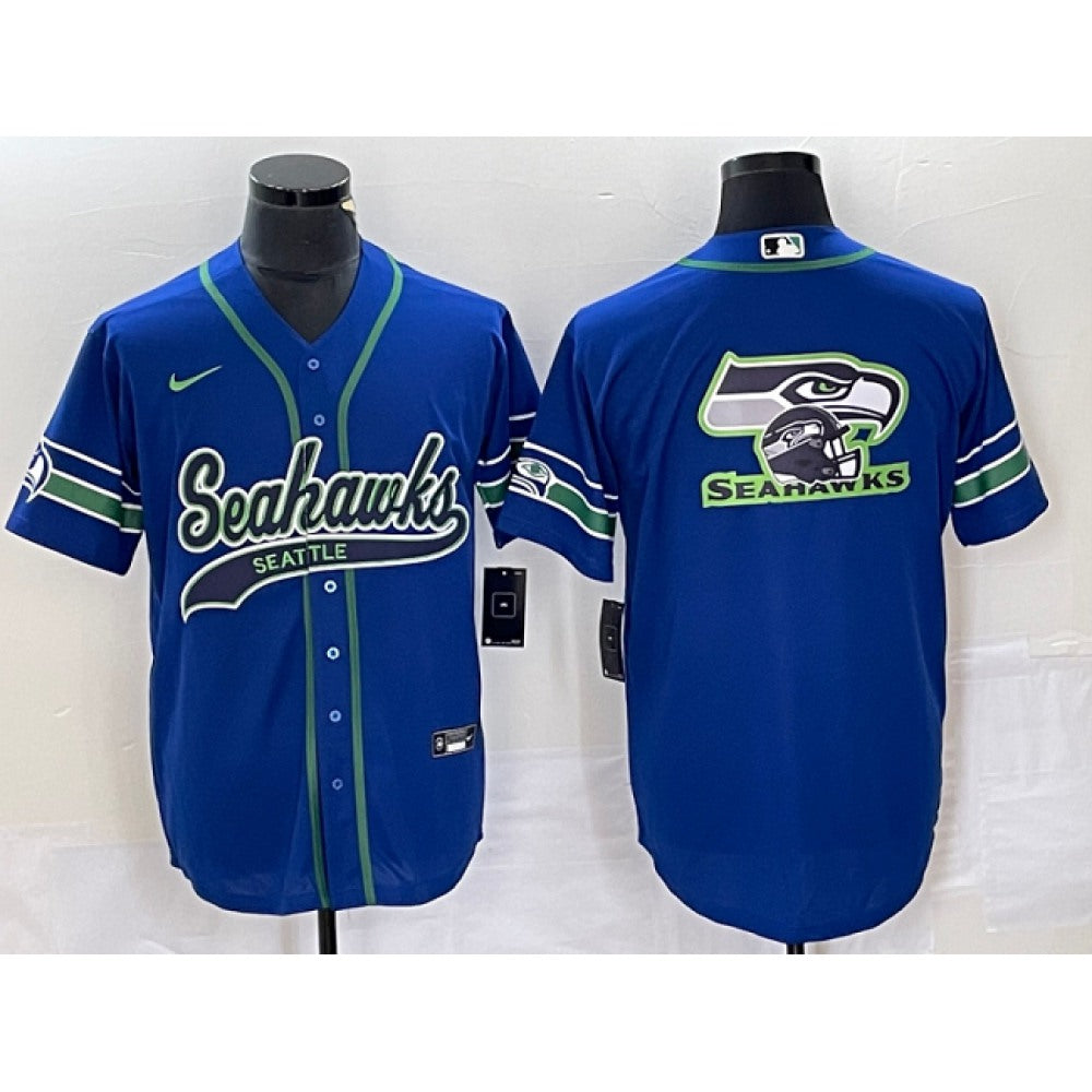 Men's Seattle Seahawks Royal Throwback Team Big Logo Cool Base Stitched Baseball Jersey 
