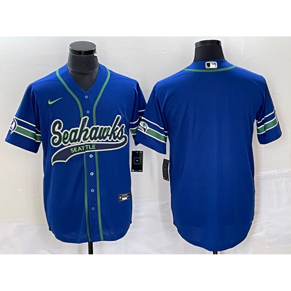 Men's Seattle Seahawks Royal Throwback Cool Base Stitched Baseball Jersey 