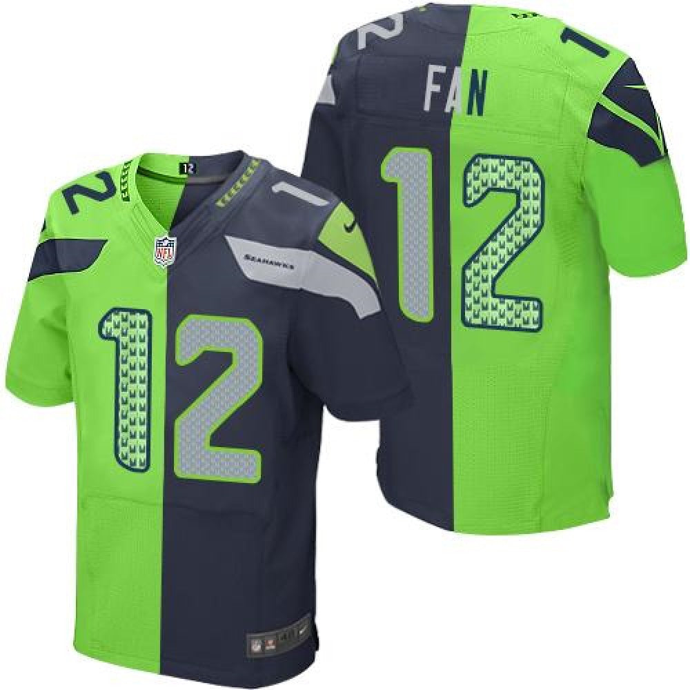 Seahawks #12 Fan Steel Blue/Green Men's Stitched NFL Elite Split Jersey 