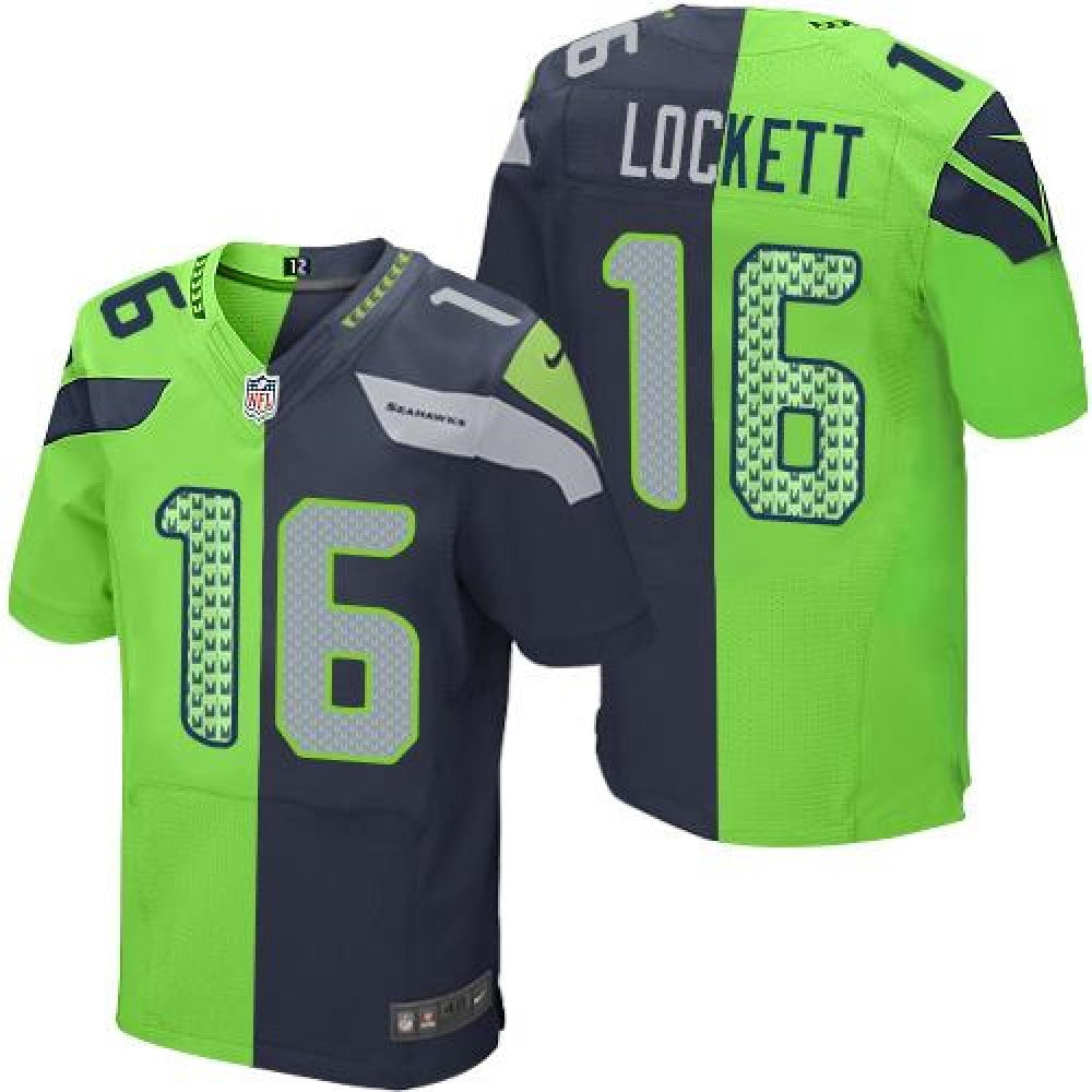 Seahawks #16 Tyler Lockett Steel Blue/Green Men's Stitched NFL Elite Split Jersey 