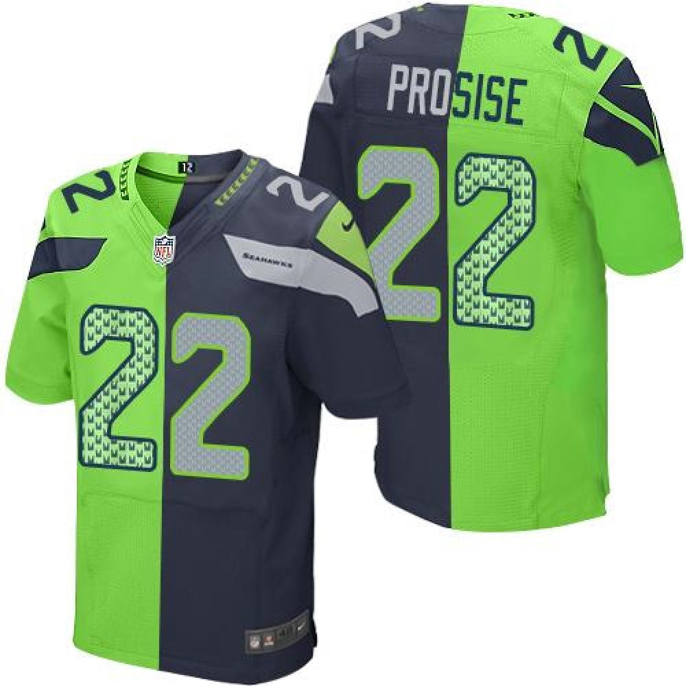 Seahawks #22 C. J. Prosise Steel Blue/Green Men's Stitched NFL Elite Split Jersey 
