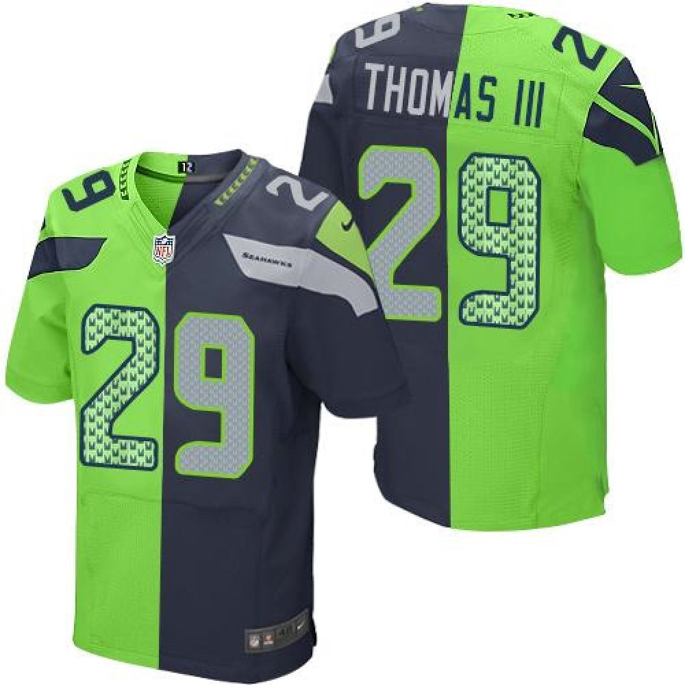 Seahawks #29 Earl Thomas III Steel Blue/Green Men's Stitched NFL Elite Split Jersey 