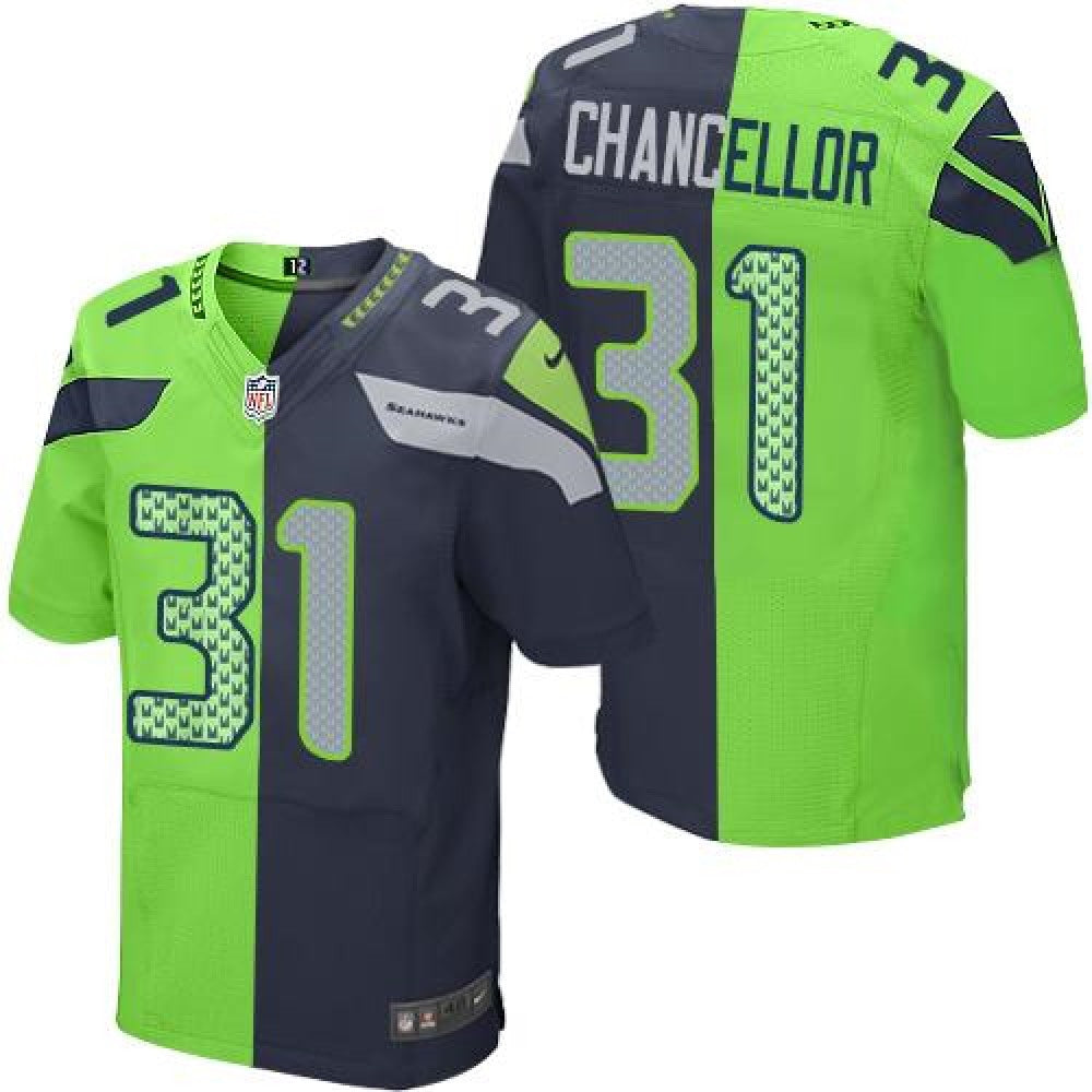 Seahawks #31 Kam Chancellor Steel Blue/Green Men's Stitched NFL Elite Split Jersey 