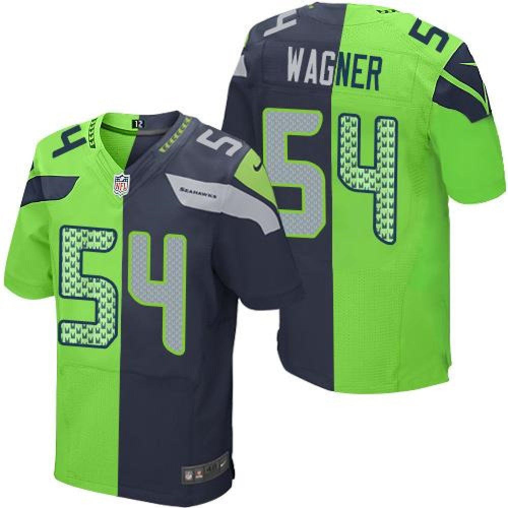Seahawks #54 Bobby Wagner Steel Blue/Green Men's Stitched NFL Elite Split Jersey 