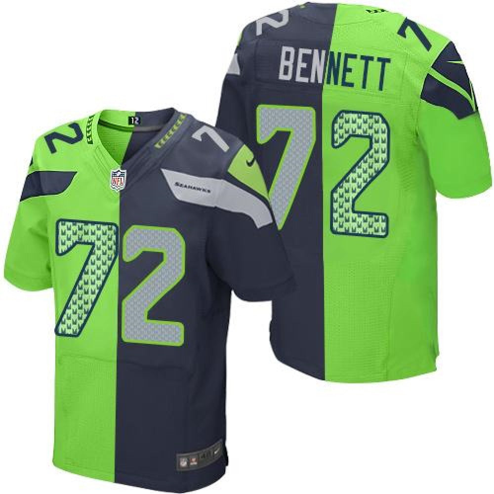 Seahawks #72 Michael Bennett Steel Blue/Green Men's Stitched NFL Elite Split Jersey 