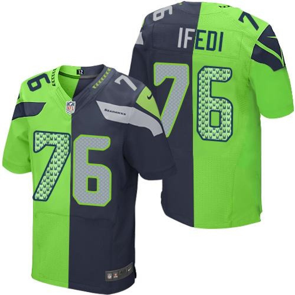 Seahawks #76 Germain Ifedi Steel Blue/Green Men's Stitched NFL Elite Split Jersey 