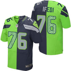 Seahawks #76 Germain Ifedi Steel Blue/Green Men's Stitched NFL Elite Split Jersey 