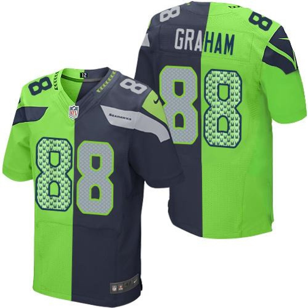 Seahawks #88 Jimmy Graham Steel Blue/Green Men's Stitched NFL Elite Split Jersey 