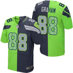 Seahawks #88 Jimmy Graham Steel Blue/Green Men's Stitched NFL Elite Split Jersey 